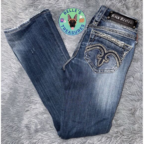 Rock Revival Size 26 Alana Boot Whiskered Distressed Slim Stretch Jeans Y2K Rare - Picture 1 of 12